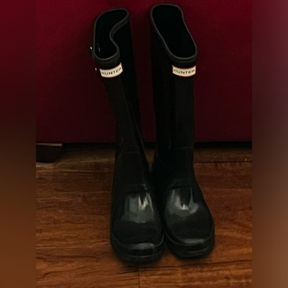 Hunter Tour Tall Patent Leather Black Women's Boots Sz 7 US EU 38 - Picture 7 of 12